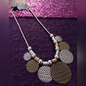 Paparazzi Silver and Gold Textured Disc Necklace